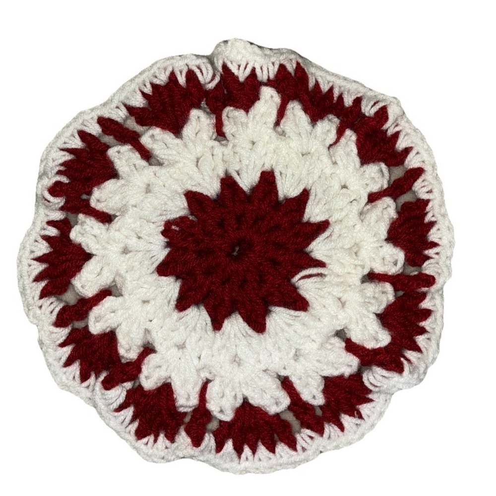 Handmade Hot Pad Pot Holder Trivet Round White Brown 8" Crochet Decor NEW